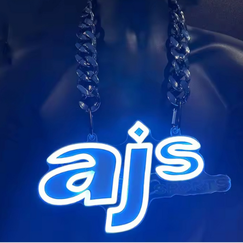 an image of our fan chains lit up with strong LED lights for a cool effect